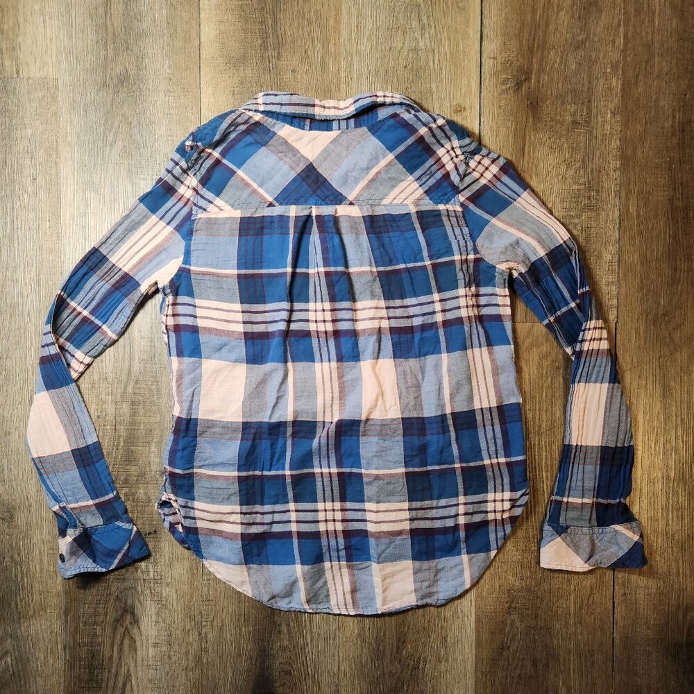 🌸Mudd Flannel Shirt Cute Cottagecore Pastel Blue Pink Plaid Aesthetic-L - Picture 2 of 3